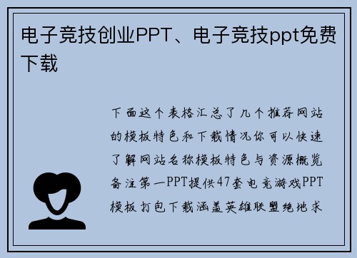 电子竞技创业PPT、电子竞技ppt免费下载